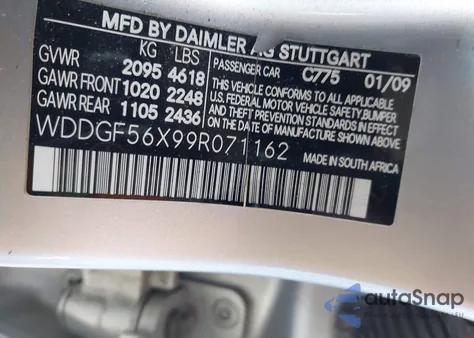 2009 Mercedes-Benz C 350 Sport from USA, damaged, VIN WDDGF56X99R071162